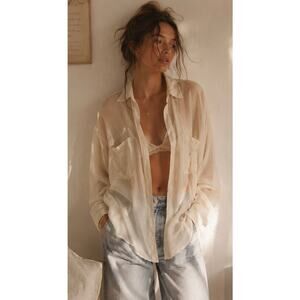 Vintage Bohemian Sheer 100% Silk Button Down Blouse SILKTIME Lightweight Summer